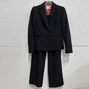 Le Suit 6 Pant Suit Black Pinstripe Dark Academia Office Professional Internship